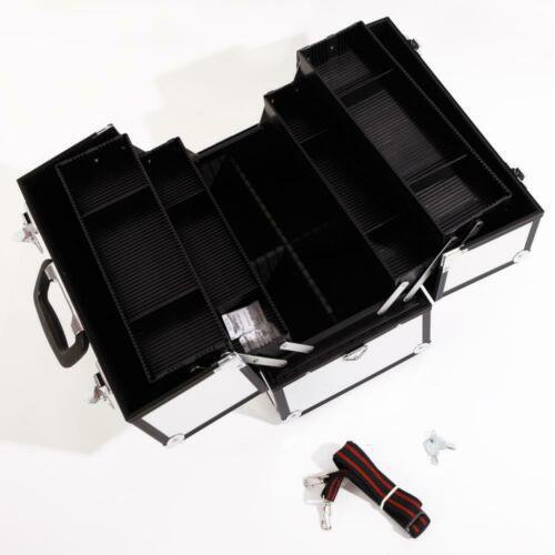 3 Tiers Fold Makeup Train Case Cosmetic Organizer Nail Tool Storage Box Aluminum