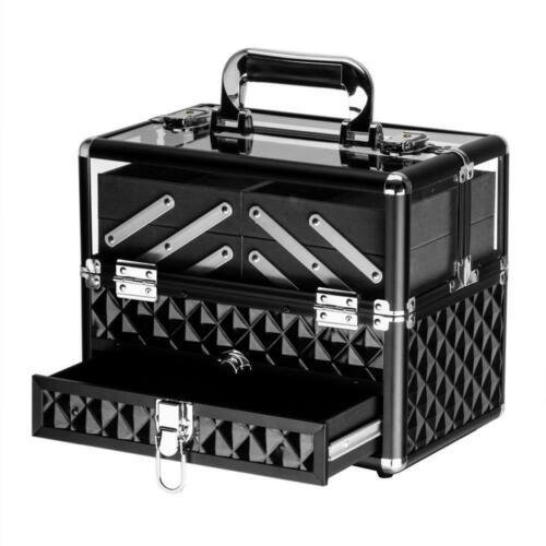 Professional Makeup Train Case Bag Jewelry Organizer Storage Interlayer Lockable