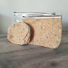 3 Piece Pouch Make-up Bag Coin Purse Set Travel Cork Multicolored NWOT