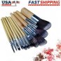 11Pcs Bamboo Makeup Brushes Set Cosmetics Face Foundation Brush Powder Tools USA