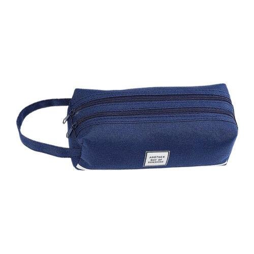 Large Capacity Double Zip Fabric Pencil Case Back To School College Make Up Bag`