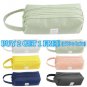 Large Capacity Double Zip Fabric Pencil Case Back To School College Make Up Bag`