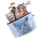 Blue Eyed Cat  Zippered Lined 8.5" Cosmetic Bag Travel Toilety Pencil Coin Bag