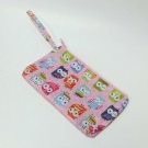 Pink Multi Color Owl Zippered Makeup Cosmetic Pencil Pouch Bag Wristlet Travel