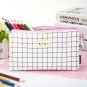 Simple Canvas Cotton Large Capacity Lattice Stationery Bag Cosmetic Pouch