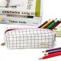 Simple Canvas Cotton Large Capacity Lattice Stationery Bag Cosmetic Pouch