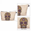 Skull Zippered Lined 8.5" Cosmetic Bag Travel Toiletries Pencil Coin Bag New
