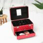 Portable Cosmetic Organizer Storage Box Beauty Makeup Train Case with Mirror Red