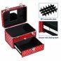 Portable Cosmetic Organizer Storage Box Beauty Makeup Train Case with Mirror Red