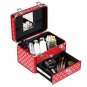 Portable Cosmetic Organizer Storage Box Beauty Makeup Train Case with Mirror Red