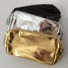 Cosmetic makeup bags set of three Black Silver Gold shiny elegant compact