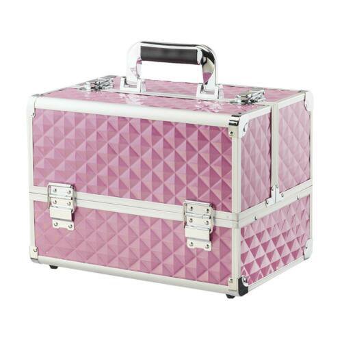 New Professional Makeup Train Case Extra Foldable Cosmetic Storage Handle Pink