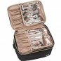Double Layer Travel Makeup Bag with Strap, Large Cosmetic Case Organizer Black
