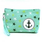9.5" x 6" Anchor Print Makeup Cosmetic Pouch Bag w/ Wrist Strap