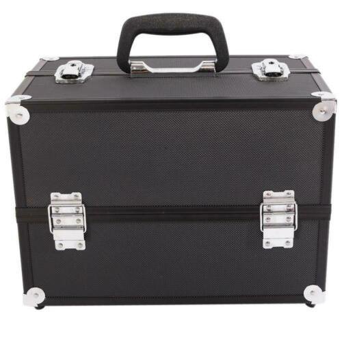 Large Makeup Train Case Cosmetic Organizer 3 Tiers Foldable Aluminum Jewelry Box