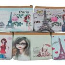 Lot of 2 Travel Makeup Supply Pouch Cosmetic Paris Printed Bag Pencil 7.5" x 5"