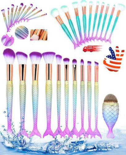 11Pcs Makeup Brushes Set Cosmetic Mermaid Eyebrow Eyeliner Face Pencil Brush US