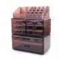 3Pcs Plastic Cosmetics Storage Rack 6 Small & 2 Large Drawers Clear Brown BR