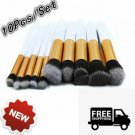 10pcs/Set Makeup Brush Eyebrow Eyeliners Face Cosmetic Blender Brush White Gold