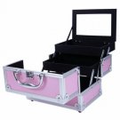 Aluminum Makeup Train Case Jewelry Box Cosmetic Organizer With Mirror Pink BR
