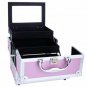 Aluminum Makeup Train Case Jewelry Box Cosmetic Organizer With Mirror Pink BR
