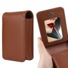 Women Fashion Premium Leather Lipstick Case Travel Makeup Lip Gloss Mirror Pouch