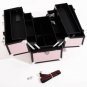 14"Handle Aluminum Makeup Train Case Jewelry Box Cosmetic Organizer Storage Pink