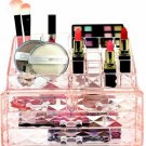 Jelly Pink Diamond Pattern Jewelry Cosmetic Storage Display Box Makeup Organizer