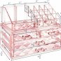 Jelly Pink Diamond Pattern Jewelry Cosmetic Storage Display Box Makeup Organizer