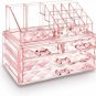 Jelly Pink Diamond Pattern Jewelry Cosmetic Storage Display Box Makeup Organizer