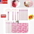 22Pcs Pink Makeup Brushes Eyeshadow Eyebrow Blending Tool Set Beauty Flower Bag