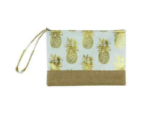 10" X 7" Metallic Pineapple Pattern Cotton Polyester Blend Pouch Travel Bag