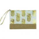 10" X 7" Metallic Pineapple Pattern Cotton Polyester Blend Pouch Travel Bag