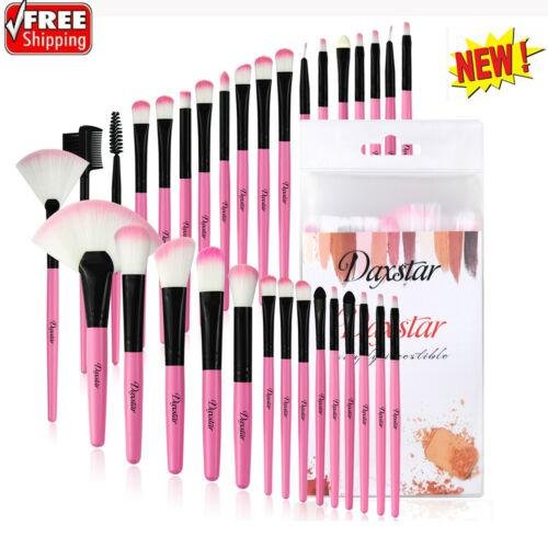 32Pcs Makeup Brushes Eyebrow Face Lip Pencil Blush Kabuki Blending Brush Pink US