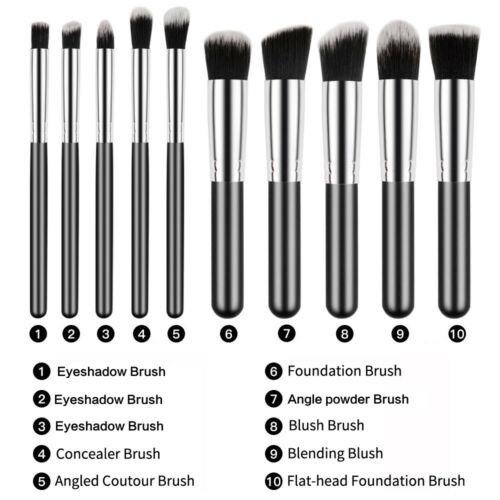 10Pcs Makeup Brush Set Kabuki Foundation Blend Cosmetic Brushes Black Silver US