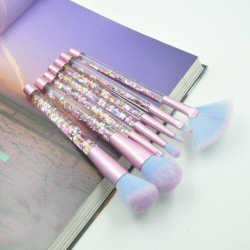 7Pcs Makeup Set Eyeshadow Foundation Brushe Shiny Crystal Glitter Acrylic Handle