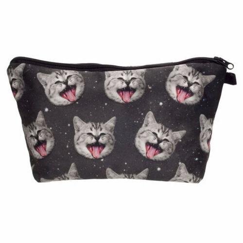Gray Cat Collage Zippered Lined 8.5"Cosmetic Bag Travel Toilety Pencil Coin Bag