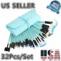 32pcs/Set Makeup Brushes Soft Powder Eyebrow Shadow Pencil Brush Plus Blue Bag