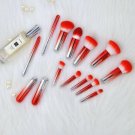 10Pcs Makeup Brush Contour Foundation Eyebrow Removable Brushes Hot Red Set