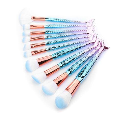 10Pcs Soft Cosmetic Makeup Brush Eyebrow Eyeliners Face Mermaid Fish Tail Brush
