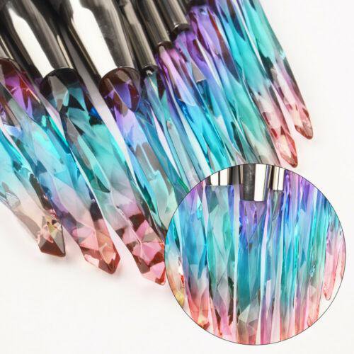 10Pcs Make Up Brushes Crysta Handle Lip Powder Foundation Blue Silvery Hot Set