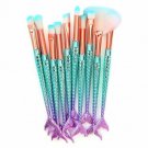 10Pcs Makeup Brushes Fish Tail Eyebrow Face Lip Blending Mermaid Green Set Hot