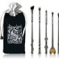 NEW 5pc BLACK METAL Harry Potter Wizard Wand Vanity Makeup Brush Set - US SELLER