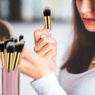 10Pcs Pro Makeup Brush Face Lip Pencil Brush Liquid Cream Kabuki Hot Pink Gold