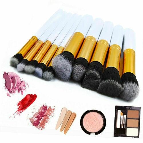 Pro 10Pcs Makeup Brush Tools Beauty Eyebrow Shadow Eyeliner Brush White Gold Kit