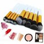 Pro 10Pcs Makeup Brush Tools Beauty Eyebrow Shadow Eyeliner Brush White Gold Kit