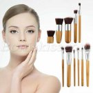 11Pc Bamboo Handle Cosmetic Makeup Brush Set Foundation Blending Soft Brushes
