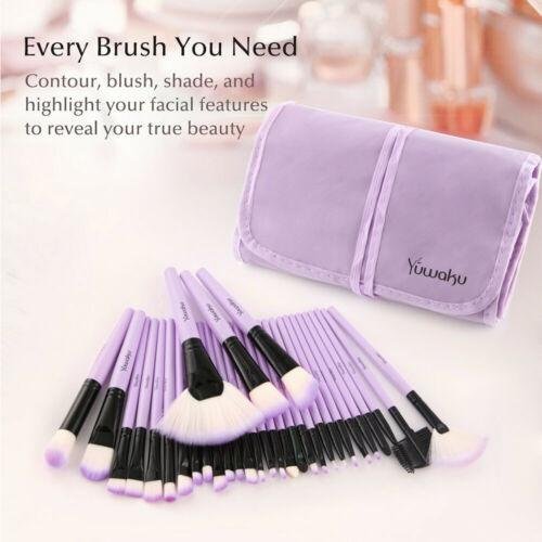32pcs Makeup Brushes Kit Cosmetic Soft Powder Face Lip Brush & Pouch Bag Purple