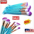 10Pcs Mermaid Makeup Brushes Cosmetic Tool Eyeshadow Powder Blush Blue Set US