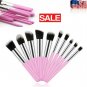10Pcs Makeup Brushes Set  Powder Foundation Eyebrow Brush Pink Girl Love Tool